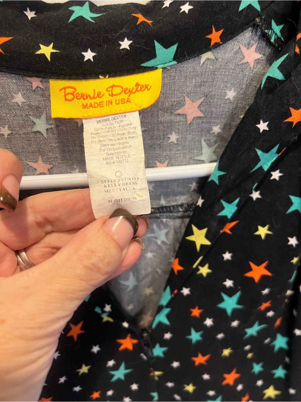 Bernie Dexter Black Star Print Dress with Teal, Orange & Yellow Stars